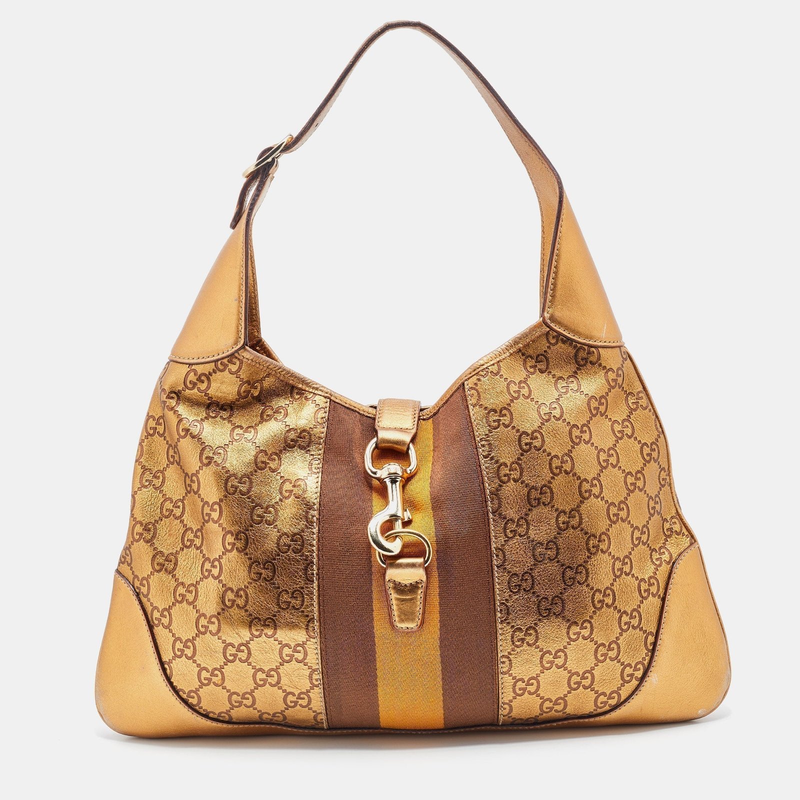 Gucci Gold Guccissima Leather Web Jackie O Bouvier Medium Hobo | AlmaBagz