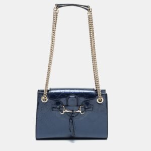 Gucci Blue Guccissima Patent Leather Small Emily Chain Shoulder Bag | AlmaBagz