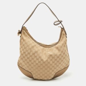 Gucci Beige/Gold GG Canvas and Leather Large Princy Hobo | AlmaBagz