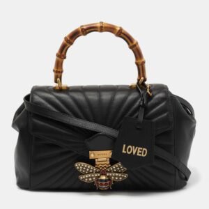Gucci Black Quilted Leather Medium Queen Margaret Bamboo Top Handle Bag | AlmaBagz