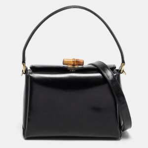 Gucci Black Leather Bamboo Top Handle Bag | AlmaBagz