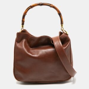 Gucci Brown Leather Bamboo Top Handle Bag | AlmaBagz