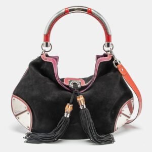 Gucci Black/Red Suede and Patent Leather Medium Babouska Indy Hobo | AlmaBagz