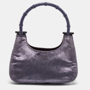Gucci Purple Velvet Bamboo Top Handle Bag | AlmaBagz
