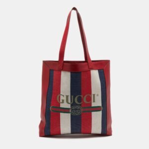 Gucci Multicolor Canvas and Leather Striped Logo Tote | AlmaBagz