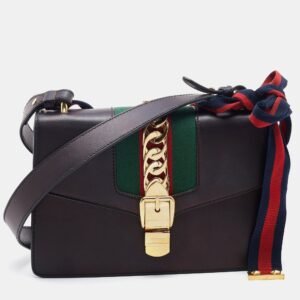 Gucci Black Leather Small Web Sylvie Flap Shoulder Bag | AlmaBagz