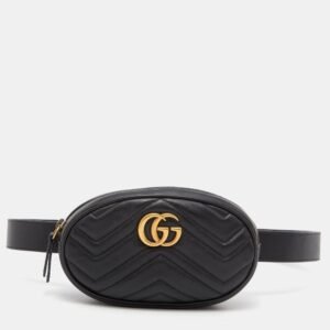 Gucci Black Matelasse Leather GG Marmont Belt Bag | AlmaBagz
