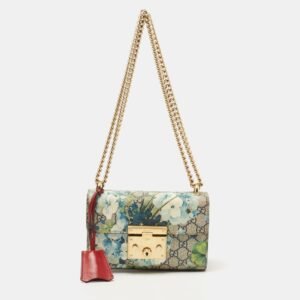 Gucci Multicolor GG Supreme Blooms Canvas and Leather Small Padlock Shoulder Bag | AlmaBagz