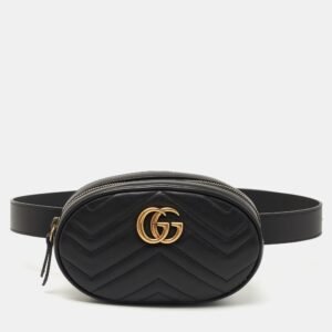 Gucci Black Matelasse Leather GG Marmont Belt Bag | AlmaBagz