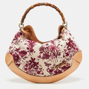 Gucci Magenta/Natural Canvas and Leather Floral Peggy Bamboo Hobo | AlmaBagz