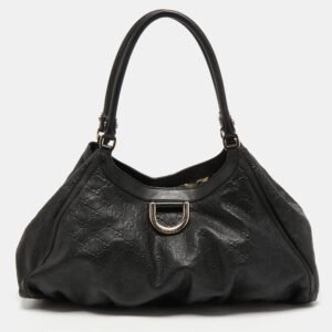 Gucci Black Guccissima Leather Large D Ring Shoulder Bag | AlmaBagz