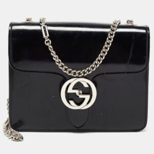 Gucci Black Patent Leather Small Interlocking G Shoulder Bag | AlmaBagz