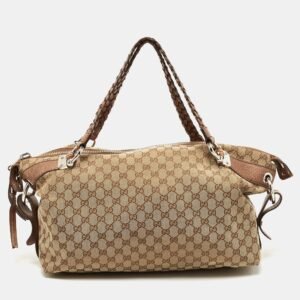 Gucci Brown/Beige GG Canvas Medium Bamboo Bar Tote | AlmaBagz