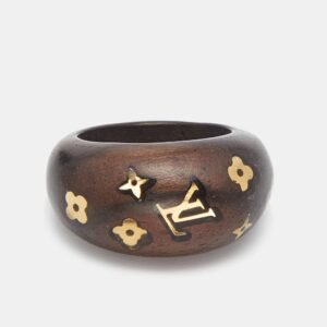 LOUIS VUITTON Gold Tone Monogram Wood Ring Size 56 | AlmaBagz
