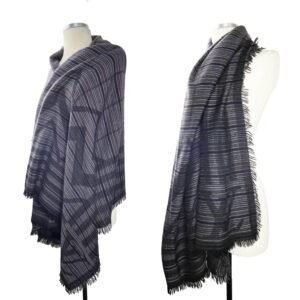 LOUIS VUITTON Dark Grey Stripe Cashmere Wool Shawl Scarf | AlmaBagz