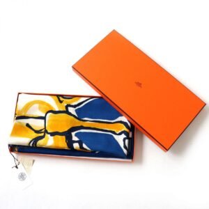 HERMES scarf Main: 70% cashmere, Main: 30% silk Blue x yellow Libre Comme Pegase Women Used | AlmaBagz