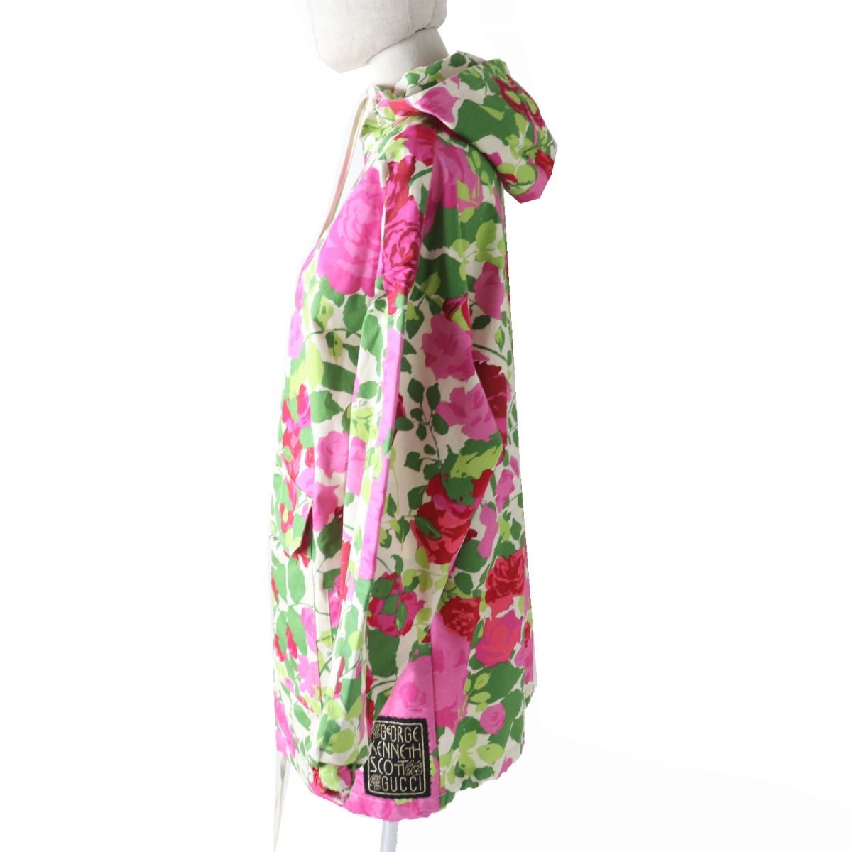 GUCCI Hoodie Outer material: 97% cotton, Outer material: 3% polyurethane, Part: 80% polyester, Part: 20% polyester Rose print<br>Pink x red x green Women XS Used | AlmaBagz