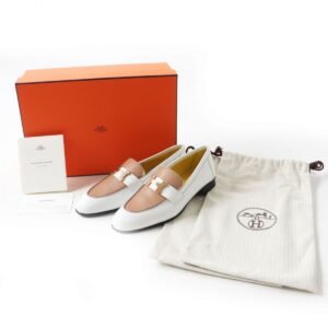 HERMES loafers Main: Leather White x beige x gold Metal Women 35 Used | AlmaBagz
