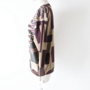 HERMES knit Main: 91% silk, Main: 7% nylon, Main: 2% polyurethane, Part: 100% silk Beige x Bordeauxx Dark Gray type Le Tresorde Medor Rayure Twilen sweater Women 34 Used | AlmaBagz
