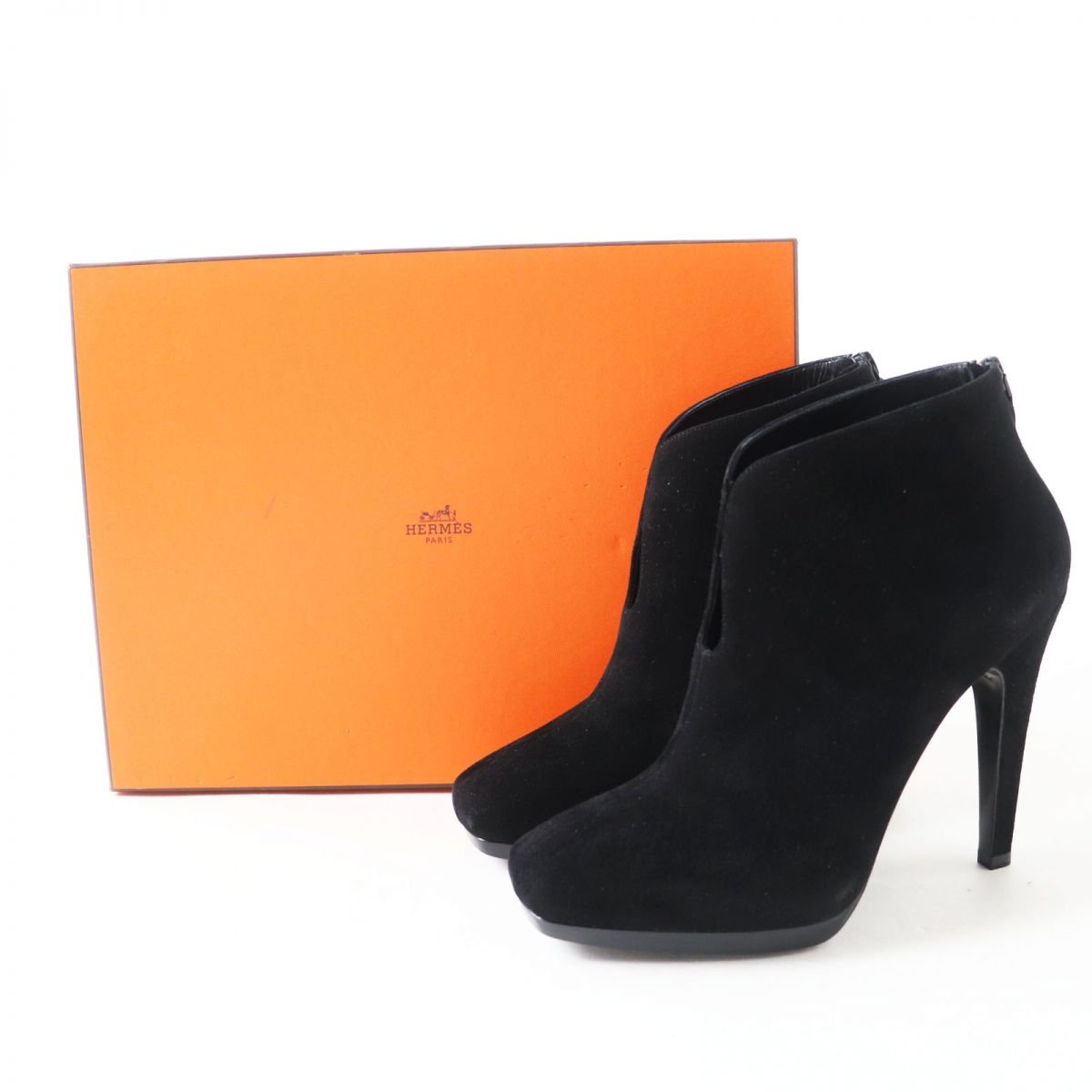 HERMES Booties Main: Suede leather black Women 38 Used | AlmaBagz