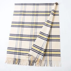 HERMES Scarf Image reference Light beige x navy x yellow<br> Check Pattern Women Used | AlmaBagz