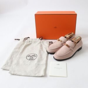 HERMES loafers Main: Suede leather Dusty pink x gold Metal Women 36 Used | AlmaBagz