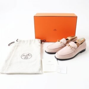 HERMES loafers Main: Suede leather Dusty pink x gold Metal Women 36.5 Used | AlmaBagz