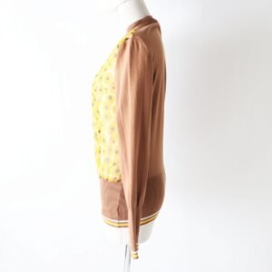 HERMES cardigan Part: 100% silk, Part: 100% cotton Brown x Yellow type (Sunflower Pattern) Women 38 Used | AlmaBagz