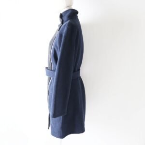 HERMES coat Main: 70% wool, Main: 30% mohair, Part: leather Blue x gray Women 34 Used | AlmaBagz
