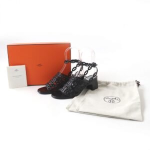 HERMES Sandals leather black 37.5 | AlmaBagz