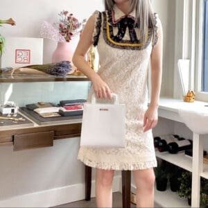 Gucci Cluny Lace Dress With Embroidery in White | AlmaBagz