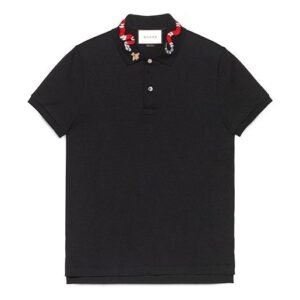 GUCCI Men's Coral Snake Embroidered Polo Shirt Black 408323-X7332-1410 | AlmaBagz