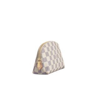 LOUIS VUITTON Pouch N60024 Damier Azur canvas, leather white cosmetic pouch | AlmaBagz