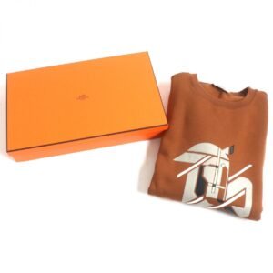 HERMES sweat Main: 100% cotton, part: lamb leather, part: 90% cotton, part: 10% polyurethane Brown mens M Used | AlmaBagz