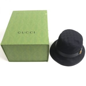 GUCCI hat Outer: 68% polyester, Outer: 16% cotton, Outer: 16% nylon, Lining: 50% rayon, Lining: 50% cotton Main: BlackMetal: Gold mens 58 Used | AlmaBagz