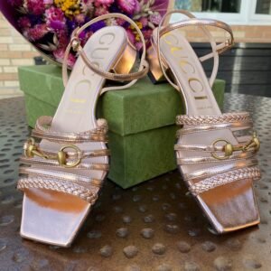 Gucci Horsebit Metallic Pink Leather Strap Sandals | AlmaBagz