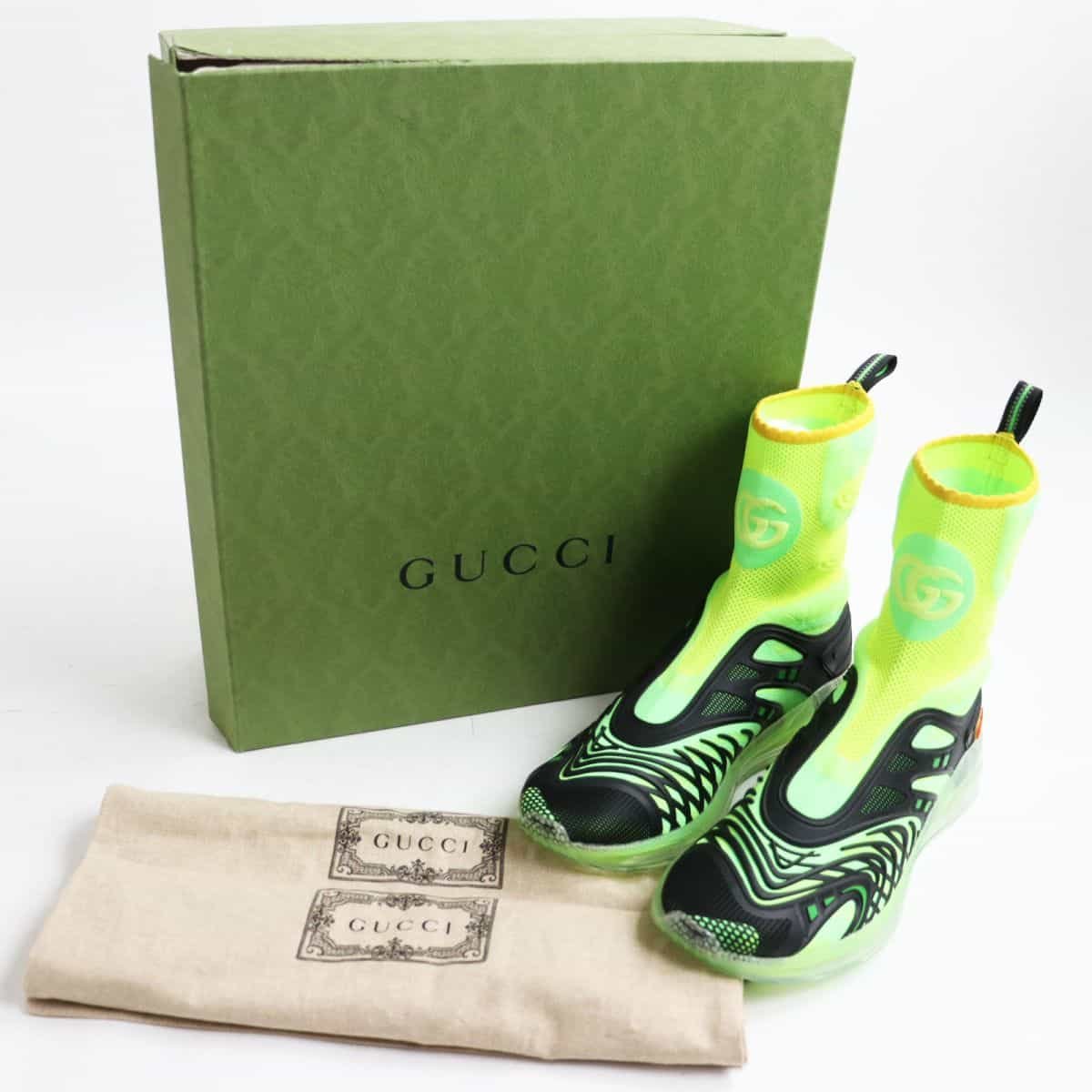 GUCCI sneakers Main: Nylon, Main: Rubber black x fluorescent green mens 8.5 Used | AlmaBagz