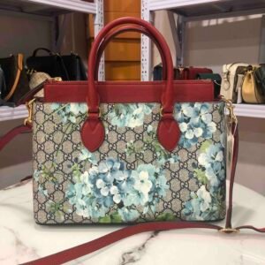 Gucci Floral Canvas Two-Way Bag Medium Blue and Red | AlmaBagz