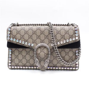 Gucci Dionysus Brown Coated Canvas Shoulder Bag with Chain Strap and Rhinestone Detail Medium | AlmaBagz