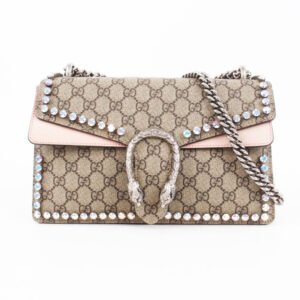 Gucci Dionysus Brown Beige GG Canvas Embellished Chain Bag 27x6x16cm | AlmaBagz