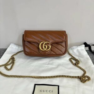 Gucci GG Marmont Brown Leather Small Shoulder Bag | AlmaBagz