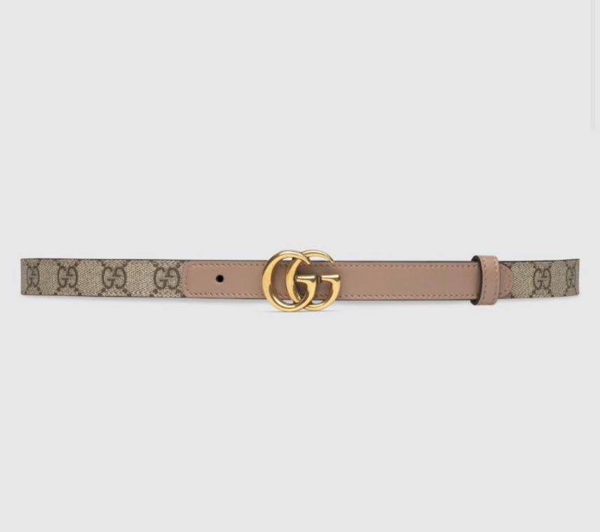 Gucci GG Marmont Thin Belt in Beige Logo Canvas | AlmaBagz