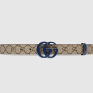 Gucci GG Marmont Navy Buckle Belt 75 Beige | AlmaBagz