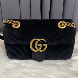 Gucci GG Marmont Small Black Velvet Shoulder Bag | AlmaBagz