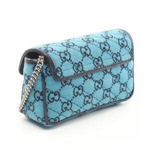 Gucci GG Marmont Super Mini Bag Chain Shoulder Bag Canvas Leather Blue Black 864708 | AlmaBagz