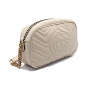 Gucci GG Marmont Chain Shoulder Bag Leather Off White 880201 | AlmaBagz