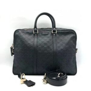 Gucci Black Embossed Leather Two-Way Work Bag - Medium | AlmaBagz