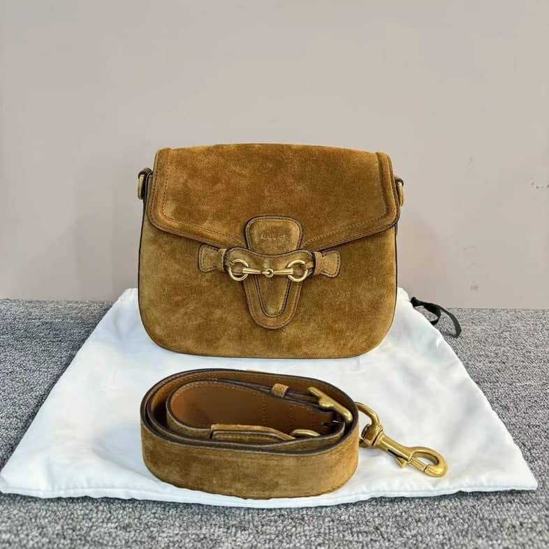 Gucci Brown Suede Crossbody Bag with DustBag, Medium Size | AlmaBagz