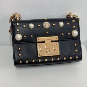 Gucci Black Padlock Bag with Pearl and Stud Accents Medium Size | AlmaBagz