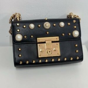 Gucci Black Padlock Bag with Pearl and Stud Accents Medium Size | AlmaBagz